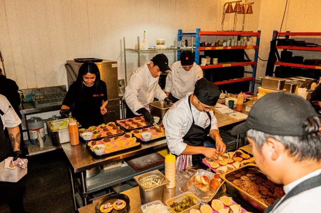 Superchido catering team preparing Mexican food for a large event in Melbourne
